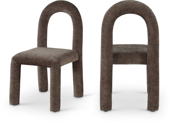 Meridian Furniture Amari Sculptural Open Back Dining Chair with Iron Frame and Plush Upholstery for Modern Brown Chenille Fabric 11061Brown-C