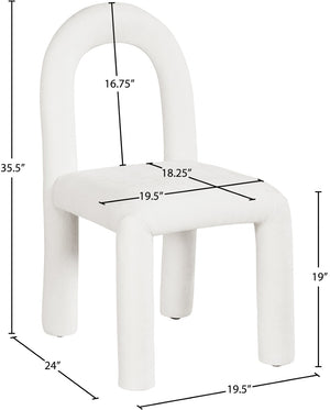 Meridian Furniture Amari Sculptural Open Back Dining Chair with Iron Frame and Plush Upholstery for Modern Cream Chenille Fabric 11061Cream-C