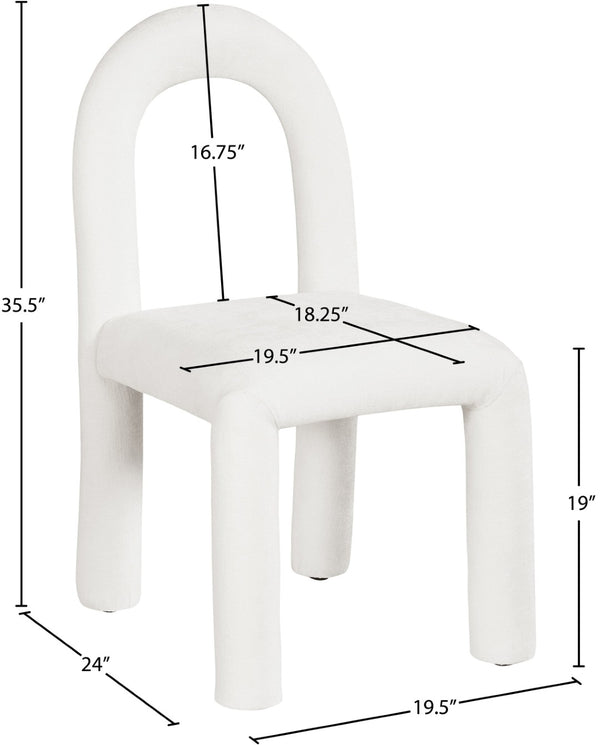 Meridian Furniture Amari Sculptural Open Back Dining Chair with Iron Frame and Plush Upholstery for Modern Cream Chenille Fabric 11061Cream-C