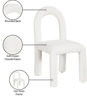 Meridian Furniture Amari Sculptural Open Back Dining Chair with Iron Frame and Plush Upholstery for Modern Cream Chenille Fabric 11061Cream-C
