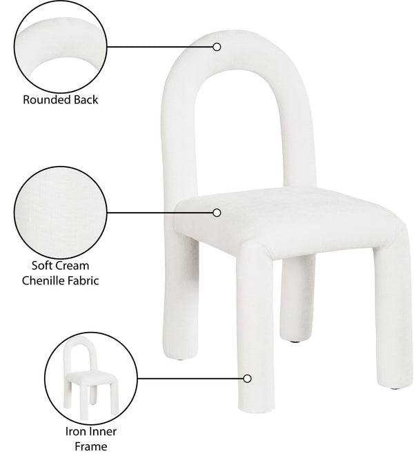 Meridian Furniture Amari Sculptural Open Back Dining Chair with Iron Frame and Plush Upholstery for Modern Cream Chenille Fabric 11061Cream-C