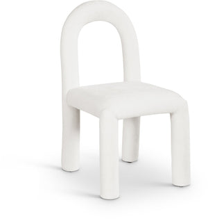 Meridian Furniture Amari Sculptural Open Back Dining Chair with Iron Frame and Plush Upholstery for Modern Cream Chenille Fabric 11061Cream-C