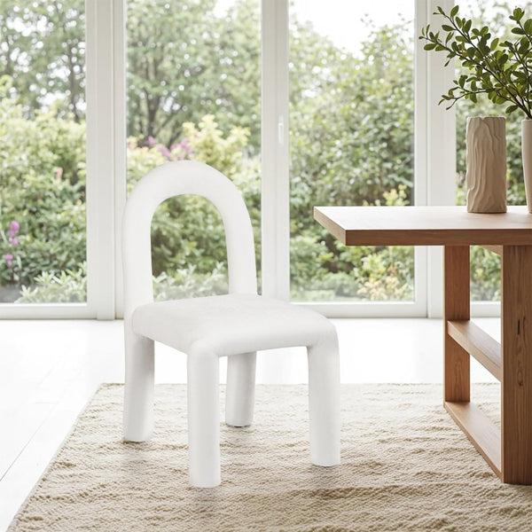 Meridian Furniture Amari Sculptural Open Back Dining Chair with Iron Frame and Plush Upholstery for Modern Cream Chenille Fabric 11061Cream-C
