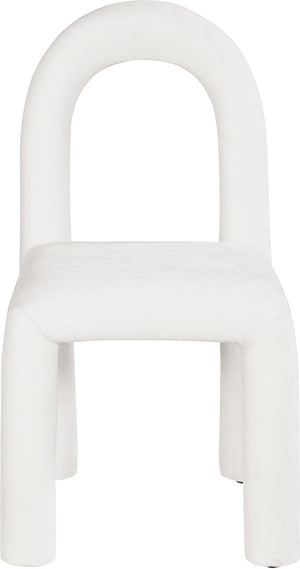 Meridian Furniture Amari Sculptural Open Back Dining Chair with Iron Frame and Plush Upholstery for Modern Cream Chenille Fabric 11061Cream-C