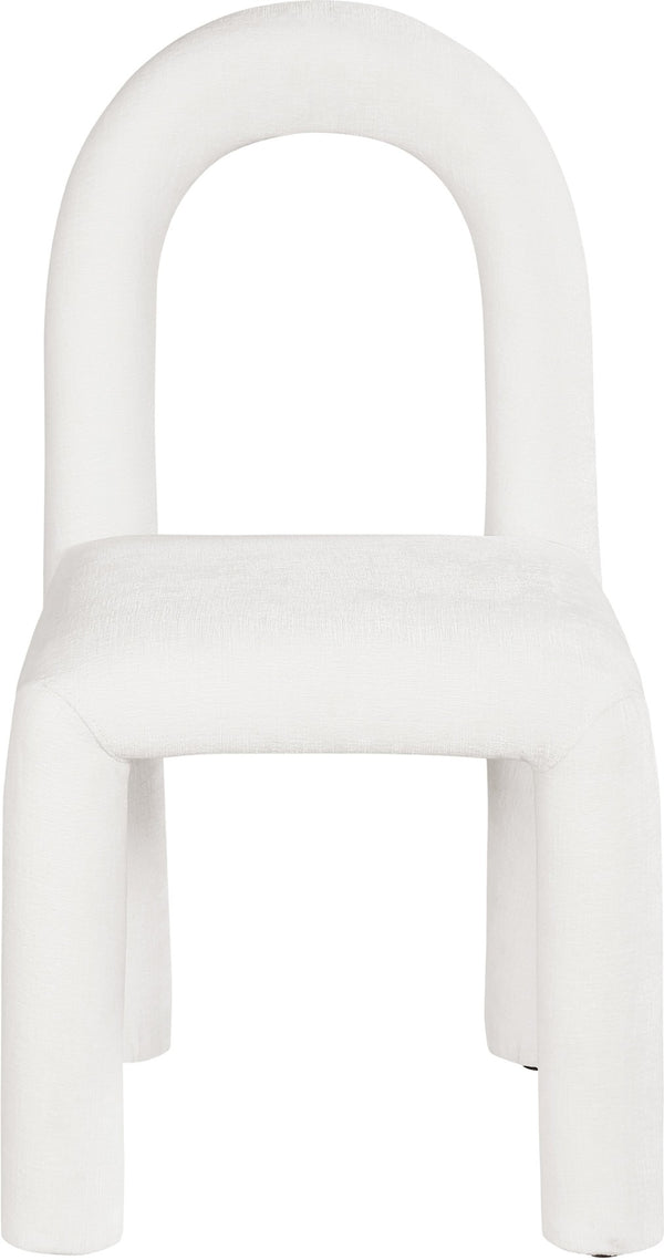 Meridian Furniture Amari Sculptural Open Back Dining Chair with Iron Frame and Plush Upholstery for Modern Cream Chenille Fabric 11061Cream-C
