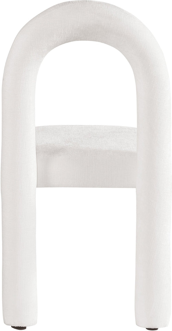 Meridian Furniture Amari Sculptural Open Back Dining Chair with Iron Frame and Plush Upholstery for Modern Cream Chenille Fabric 11061Cream-C