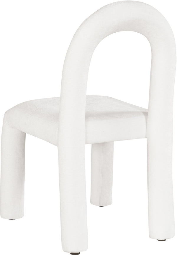 Meridian Furniture Amari Sculptural Open Back Dining Chair with Iron Frame and Plush Upholstery for Modern Cream Chenille Fabric 11061Cream-C