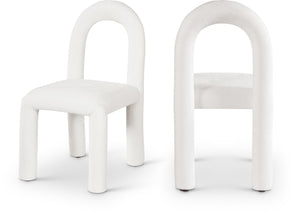 Meridian Furniture Amari Sculptural Open Back Dining Chair with Iron Frame and Plush Upholstery for Modern Cream Chenille Fabric 11061Cream-C