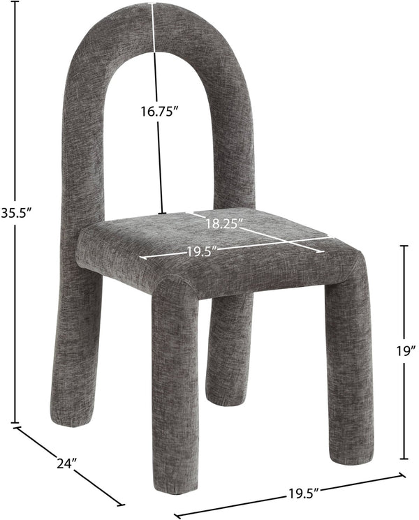 Meridian Furniture Amari Sculptural Open Back Dining Chair with Iron Frame and Plush Upholstery for Modern Grey Chenille Fabric 11061Grey-C
