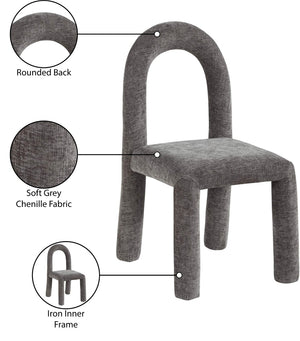 Meridian Furniture Amari Sculptural Open Back Dining Chair with Iron Frame and Plush Upholstery for Modern Grey Chenille Fabric 11061Grey-C
