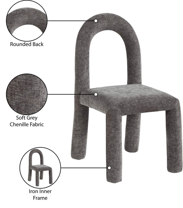 Meridian Furniture Amari Sculptural Open Back Dining Chair with Iron Frame and Plush Upholstery for Modern Grey Chenille Fabric 11061Grey-C