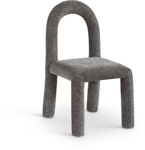 Meridian Furniture Amari Sculptural Open Back Dining Chair with Iron Frame and Plush Upholstery for Modern Grey Chenille Fabric 11061Grey-C