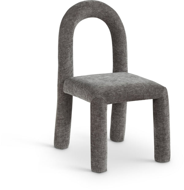 Meridian Furniture Amari Sculptural Open Back Dining Chair with Iron Frame and Plush Upholstery for Modern Grey Chenille Fabric 11061Grey-C