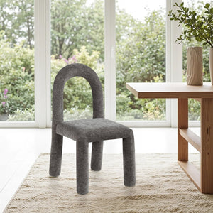 Meridian Furniture Amari Sculptural Open Back Dining Chair with Iron Frame and Plush Upholstery for Modern Grey Chenille Fabric 11061Grey-C