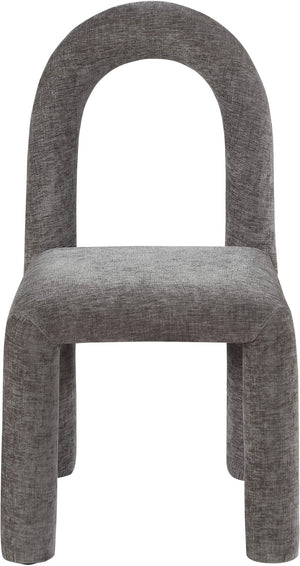 Meridian Furniture Amari Sculptural Open Back Dining Chair with Iron Frame and Plush Upholstery for Modern Grey Chenille Fabric 11061Grey-C