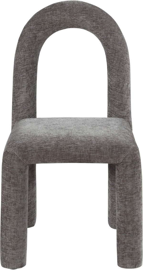 Meridian Furniture Amari Sculptural Open Back Dining Chair with Iron Frame and Plush Upholstery for Modern Grey Chenille Fabric 11061Grey-C