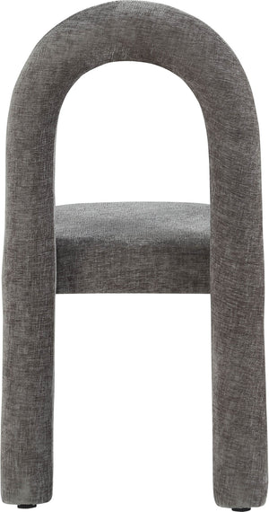 Meridian Furniture Amari Sculptural Open Back Dining Chair with Iron Frame and Plush Upholstery for Modern Grey Chenille Fabric 11061Grey-C