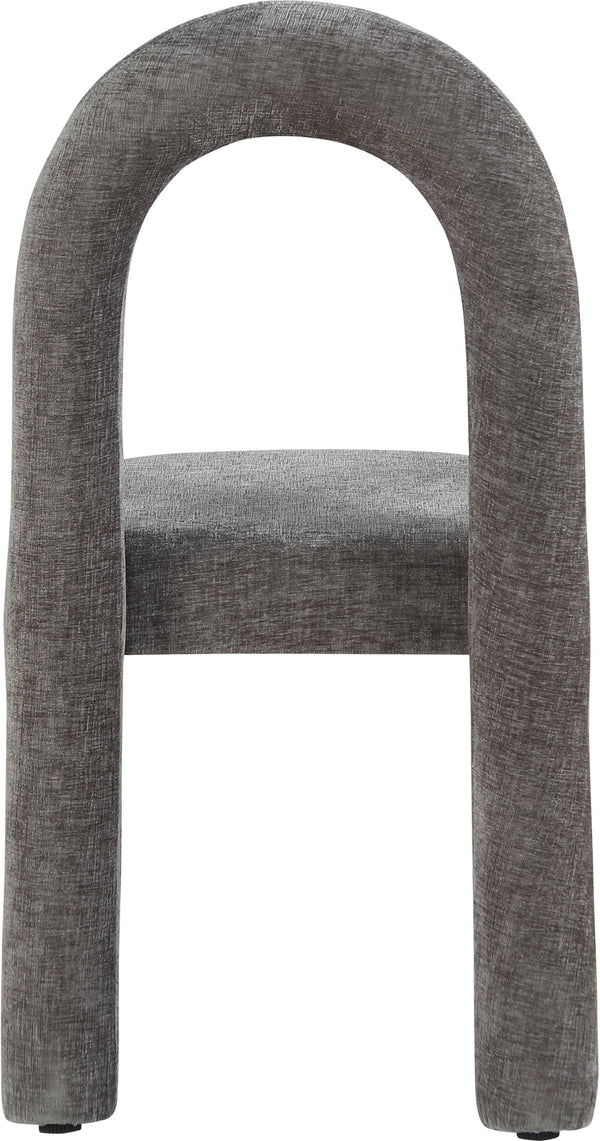 Meridian Furniture Amari Sculptural Open Back Dining Chair with Iron Frame and Plush Upholstery for Modern Grey Chenille Fabric 11061Grey-C