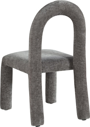 Meridian Furniture Amari Sculptural Open Back Dining Chair with Iron Frame and Plush Upholstery for Modern Grey Chenille Fabric 11061Grey-C