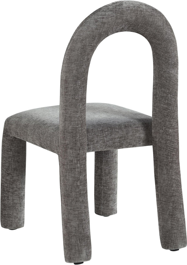 Meridian Furniture Amari Sculptural Open Back Dining Chair with Iron Frame and Plush Upholstery for Modern Grey Chenille Fabric 11061Grey-C