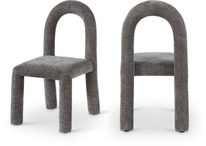 Meridian Furniture Amari Sculptural Open Back Dining Chair with Iron Frame and Plush Upholstery for Modern Grey Chenille Fabric 11061Grey-C