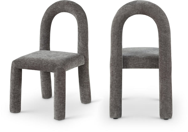 Meridian Furniture Amari Sculptural Open Back Dining Chair with Iron Frame and Plush Upholstery for Modern Grey Chenille Fabric 11061Grey-C