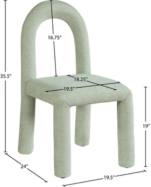 Meridian Furniture Amari Sculptural Open Back Dining Chair with Iron Frame and Plush Upholstery for Modern Mint Chenille Fabric 11061Mint-C