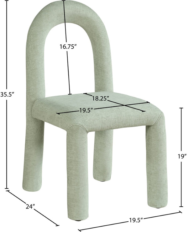 Meridian Furniture Amari Sculptural Open Back Dining Chair with Iron Frame and Plush Upholstery for Modern Mint Chenille Fabric 11061Mint-C