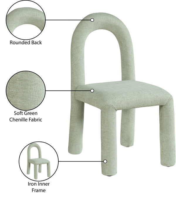 Meridian Furniture Amari Sculptural Open Back Dining Chair with Iron Frame and Plush Upholstery for Modern Mint Chenille Fabric 11061Mint-C