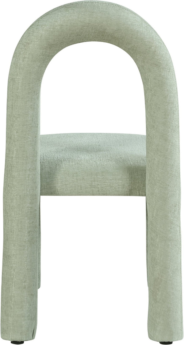 Meridian Furniture Amari Sculptural Open Back Dining Chair with Iron Frame and Plush Upholstery for Modern Mint Chenille Fabric 11061Mint-C