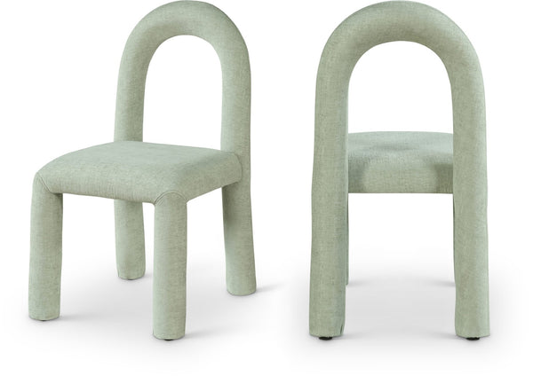 Meridian Furniture Amari Sculptural Open Back Dining Chair with Iron Frame and Plush Upholstery for Modern Mint Chenille Fabric 11061Mint-C