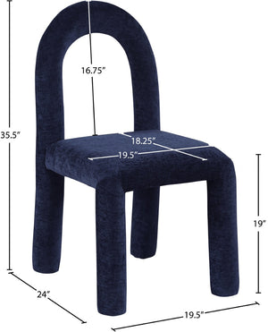 Meridian Furniture Amari Sculptural Open Back Dining Chair with Iron Frame and Plush Upholstery for Modern Navy Chenille Fabric 11061Navy-C