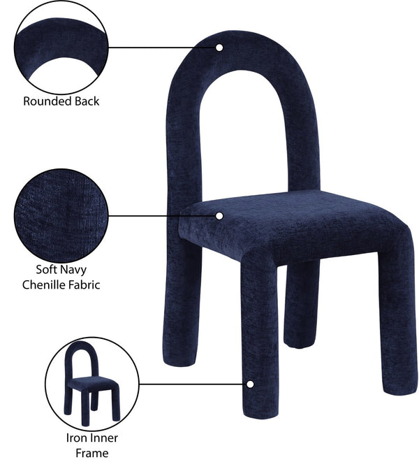 Meridian Furniture Amari Sculptural Open Back Dining Chair with Iron Frame and Plush Upholstery for Modern Navy Chenille Fabric 11061Navy-C