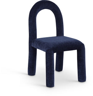 Meridian Furniture Amari Sculptural Open Back Dining Chair with Iron Frame and Plush Upholstery for Modern Navy Chenille Fabric 11061Navy-C