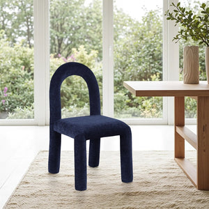 Meridian Furniture Amari Sculptural Open Back Dining Chair with Iron Frame and Plush Upholstery for Modern Navy Chenille Fabric 11061Navy-C