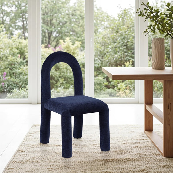 Meridian Furniture Amari Sculptural Open Back Dining Chair with Iron Frame and Plush Upholstery for Modern Navy Chenille Fabric 11061Navy-C