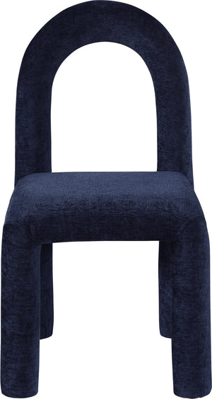 Meridian Furniture Amari Sculptural Open Back Dining Chair with Iron Frame and Plush Upholstery for Modern Navy Chenille Fabric 11061Navy-C