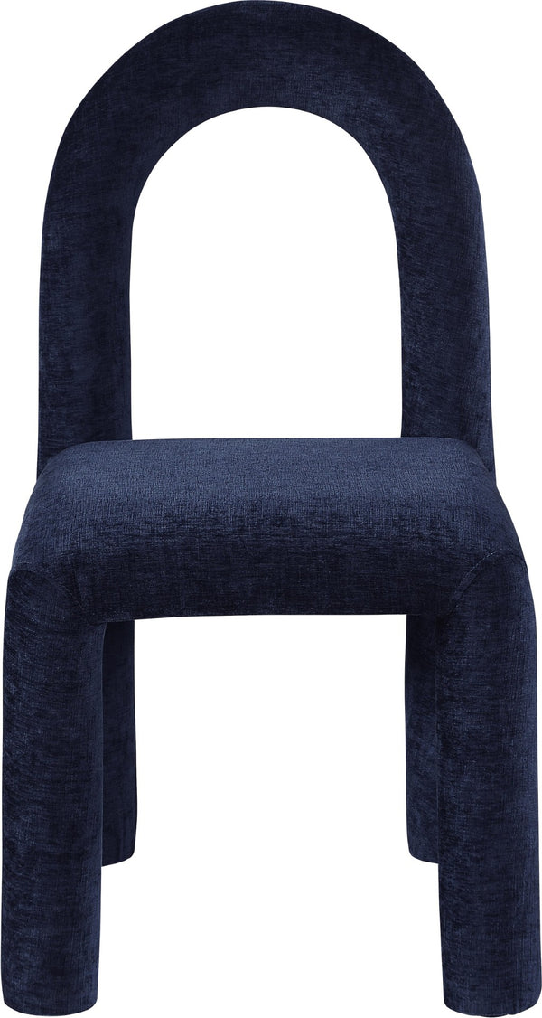 Meridian Furniture Amari Sculptural Open Back Dining Chair with Iron Frame and Plush Upholstery for Modern Navy Chenille Fabric 11061Navy-C