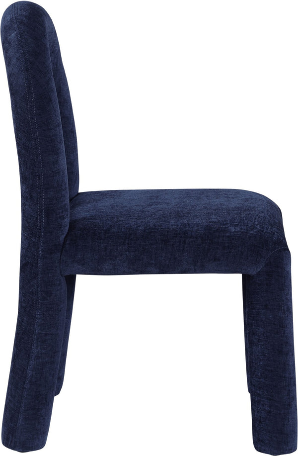 Meridian Furniture Amari Sculptural Open Back Dining Chair with Iron Frame and Plush Upholstery for Modern Navy Chenille Fabric 11061Navy-C