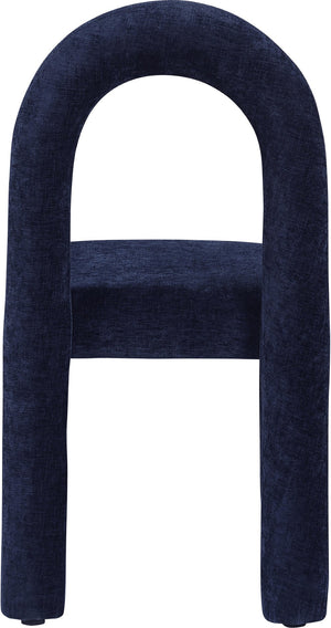 Meridian Furniture Amari Sculptural Open Back Dining Chair with Iron Frame and Plush Upholstery for Modern Navy Chenille Fabric 11061Navy-C