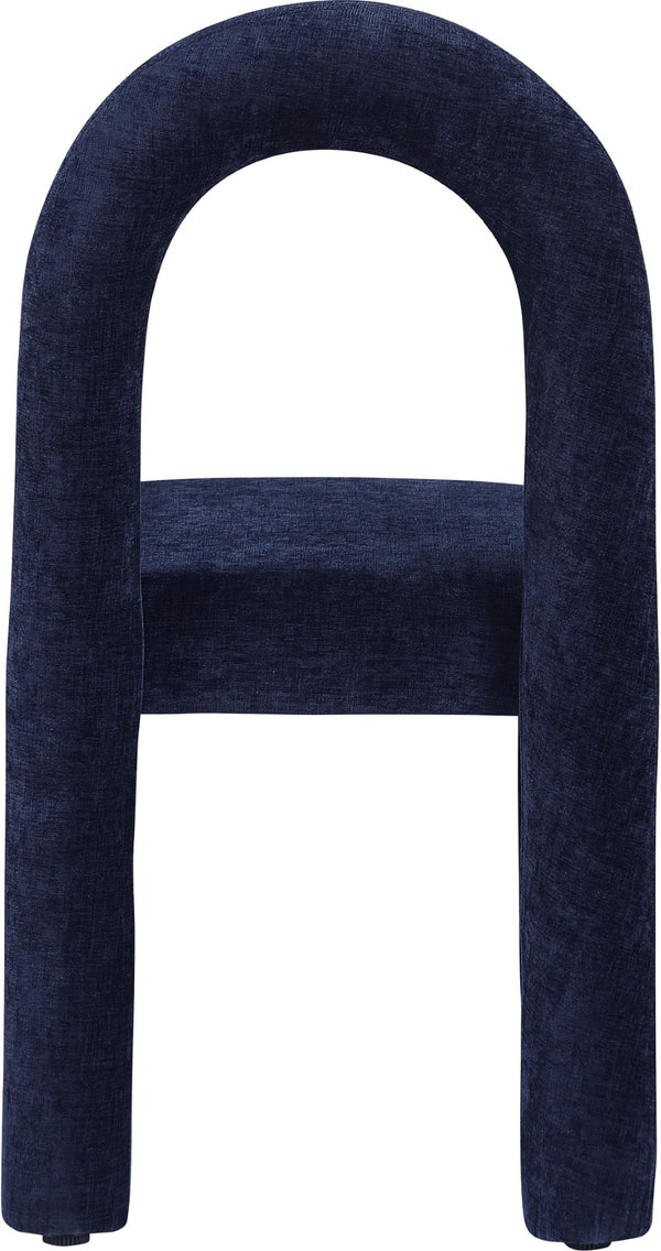Meridian Furniture Amari Sculptural Open Back Dining Chair with Iron Frame and Plush Upholstery for Modern Navy Chenille Fabric 11061Navy-C