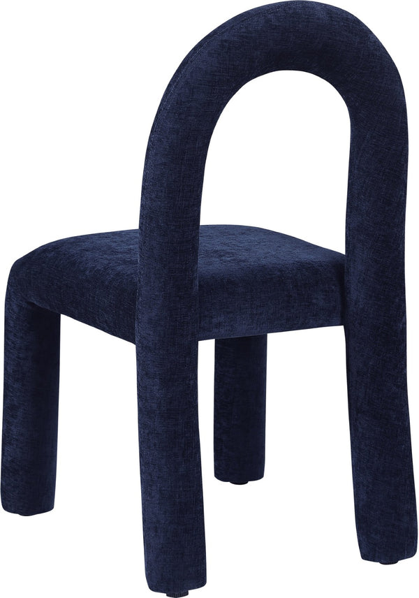 Meridian Furniture Amari Sculptural Open Back Dining Chair with Iron Frame and Plush Upholstery for Modern Navy Chenille Fabric 11061Navy-C