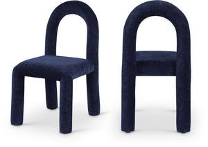Meridian Furniture Amari Sculptural Open Back Dining Chair with Iron Frame and Plush Upholstery for Modern Navy Chenille Fabric 11061Navy-C