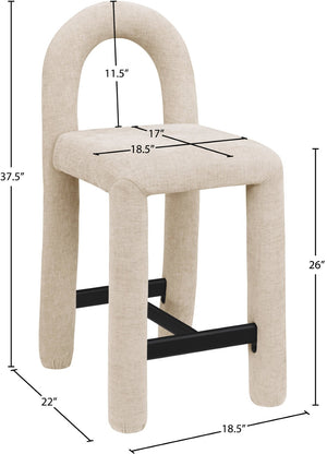 Meridian Furniture Amari Sculptural Open Back Upholstered Counter Stool for Stylish Kitchen Island Seating Beige Chenille Fabric 11062Beige-C
