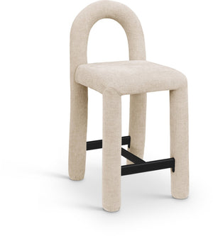 Meridian Furniture Amari Sculptural Open Back Upholstered Counter Stool for Stylish Kitchen Island Seating Beige Chenille Fabric 11062Beige-C