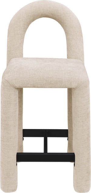 Meridian Furniture Amari Sculptural Open Back Upholstered Counter Stool for Stylish Kitchen Island Seating Beige Chenille Fabric 11062Beige-C