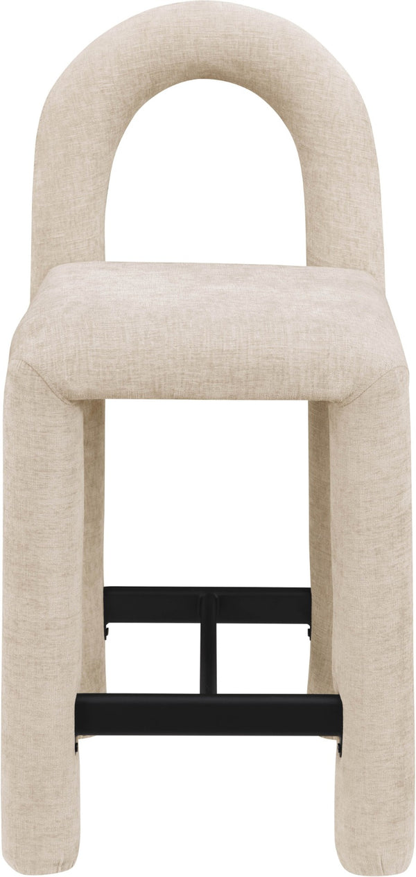 Meridian Furniture Amari Sculptural Open Back Upholstered Counter Stool for Stylish Kitchen Island Seating Beige Chenille Fabric 11062Beige-C
