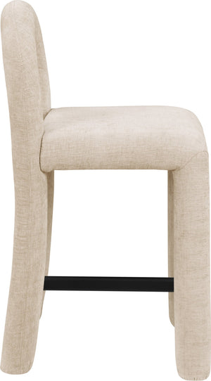 Meridian Furniture Amari Sculptural Open Back Upholstered Counter Stool for Stylish Kitchen Island Seating Beige Chenille Fabric 11062Beige-C