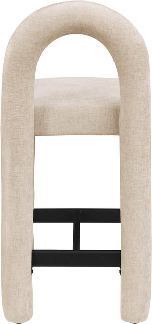 Meridian Furniture Amari Sculptural Open Back Upholstered Counter Stool for Stylish Kitchen Island Seating Beige Chenille Fabric 11062Beige-C