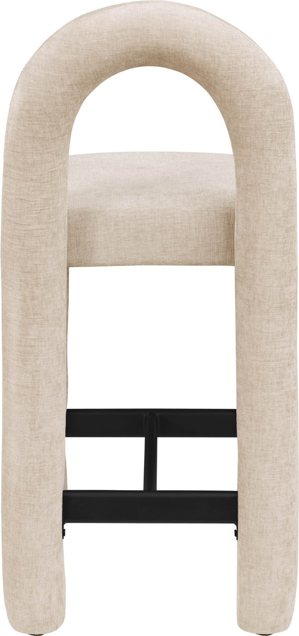 Meridian Furniture Amari Sculptural Open Back Upholstered Counter Stool for Stylish Kitchen Island Seating Beige Chenille Fabric 11062Beige-C
